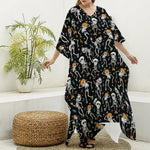 Dancing Skeleton Party Pattern Print Silk V-Neck Kaftan Dress