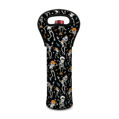 Dancing Skeleton Party Pattern Print Single Neoprene Wine Tote