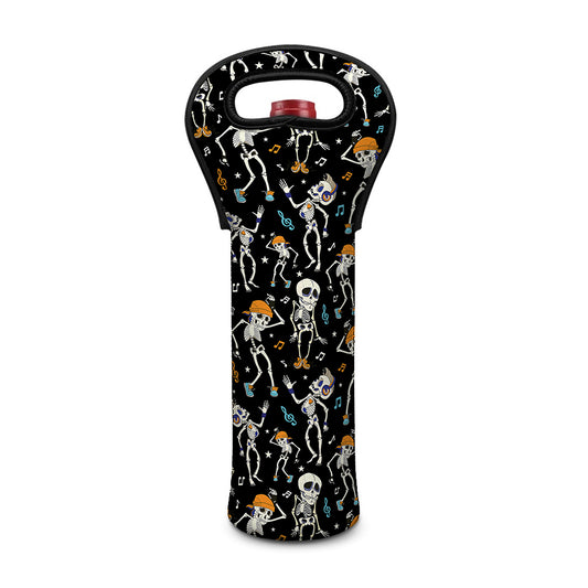 Dancing Skeleton Party Pattern Print Single Neoprene Wine Tote