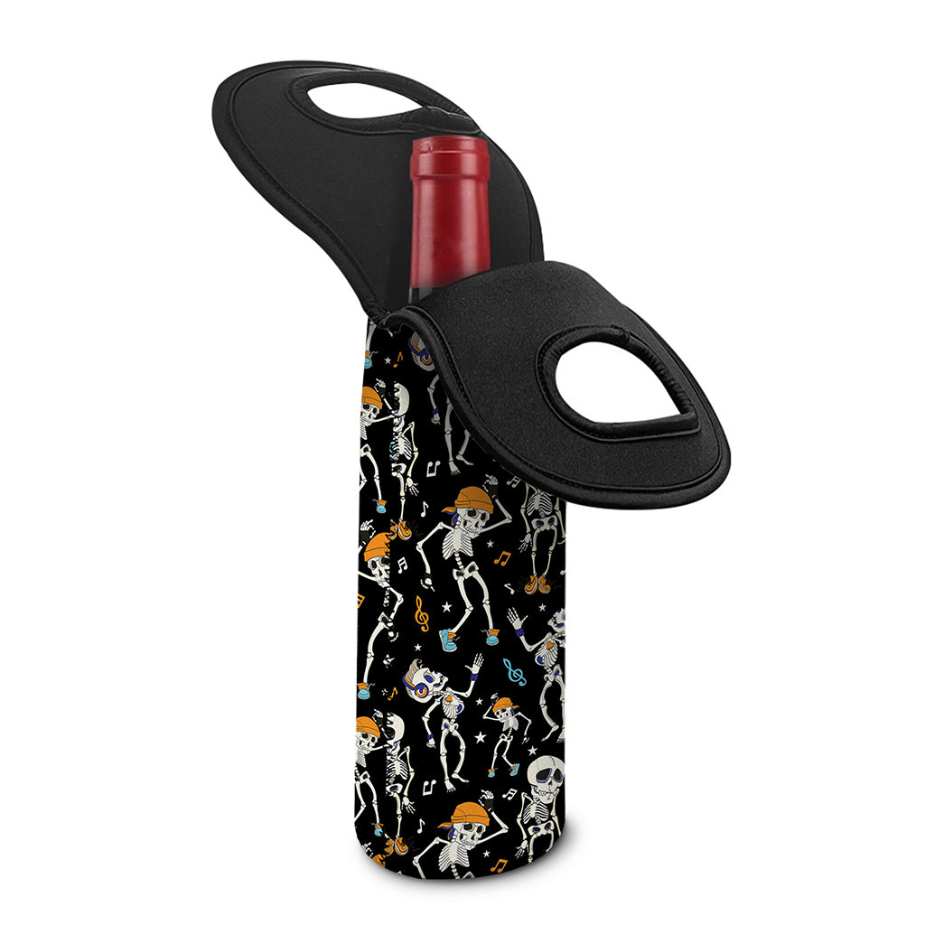 Dancing Skeleton Party Pattern Print Single Neoprene Wine Tote