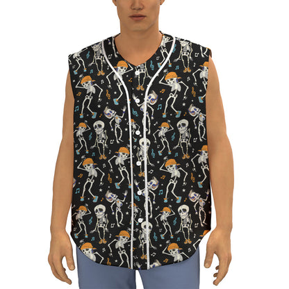 Dancing Skeleton Party Pattern Print Sleeveless Baseball Jersey
