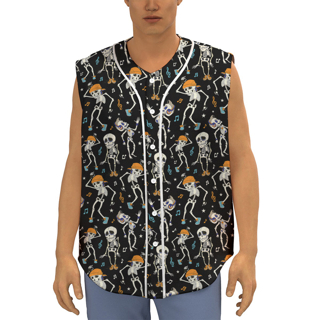 Dancing Skeleton Party Pattern Print Sleeveless Baseball Jersey