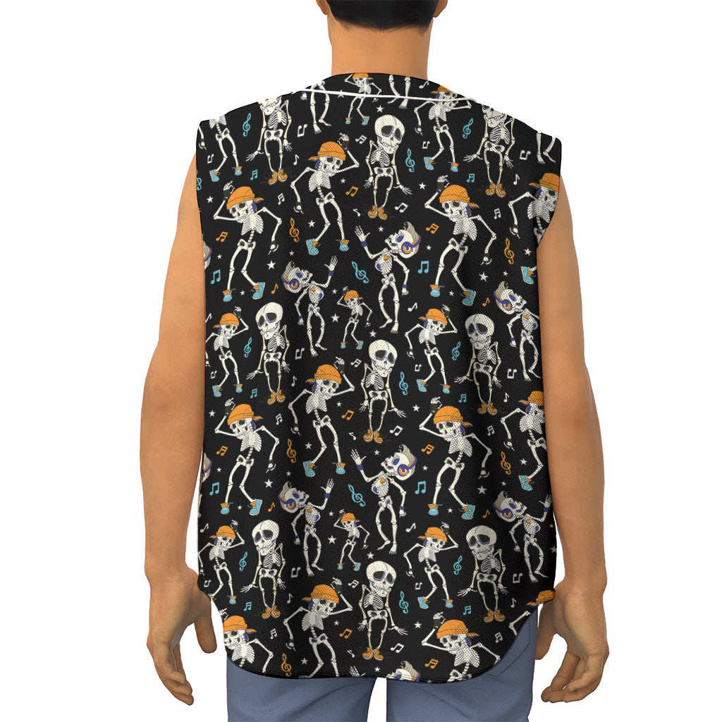 Dancing Skeleton Party Pattern Print Sleeveless Baseball Jersey