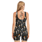 Dancing Skeleton Party Pattern Print Sleeveless One Piece Swimsuit