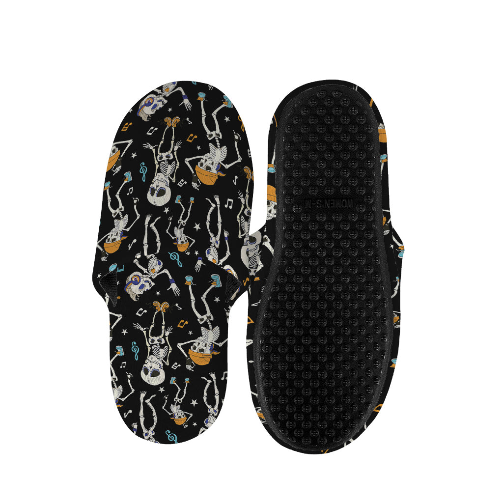 Dancing Skeleton Party Pattern Print Slippers