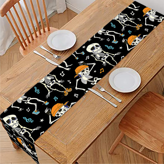 Dancing Skeleton Party Pattern Print Table Runner