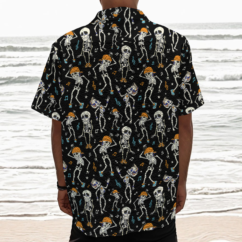 Dancing Skeleton Party Pattern Print Textured Short Sleeve Shirt