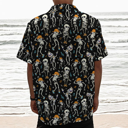 Dancing Skeleton Party Pattern Print Textured Short Sleeve Shirt
