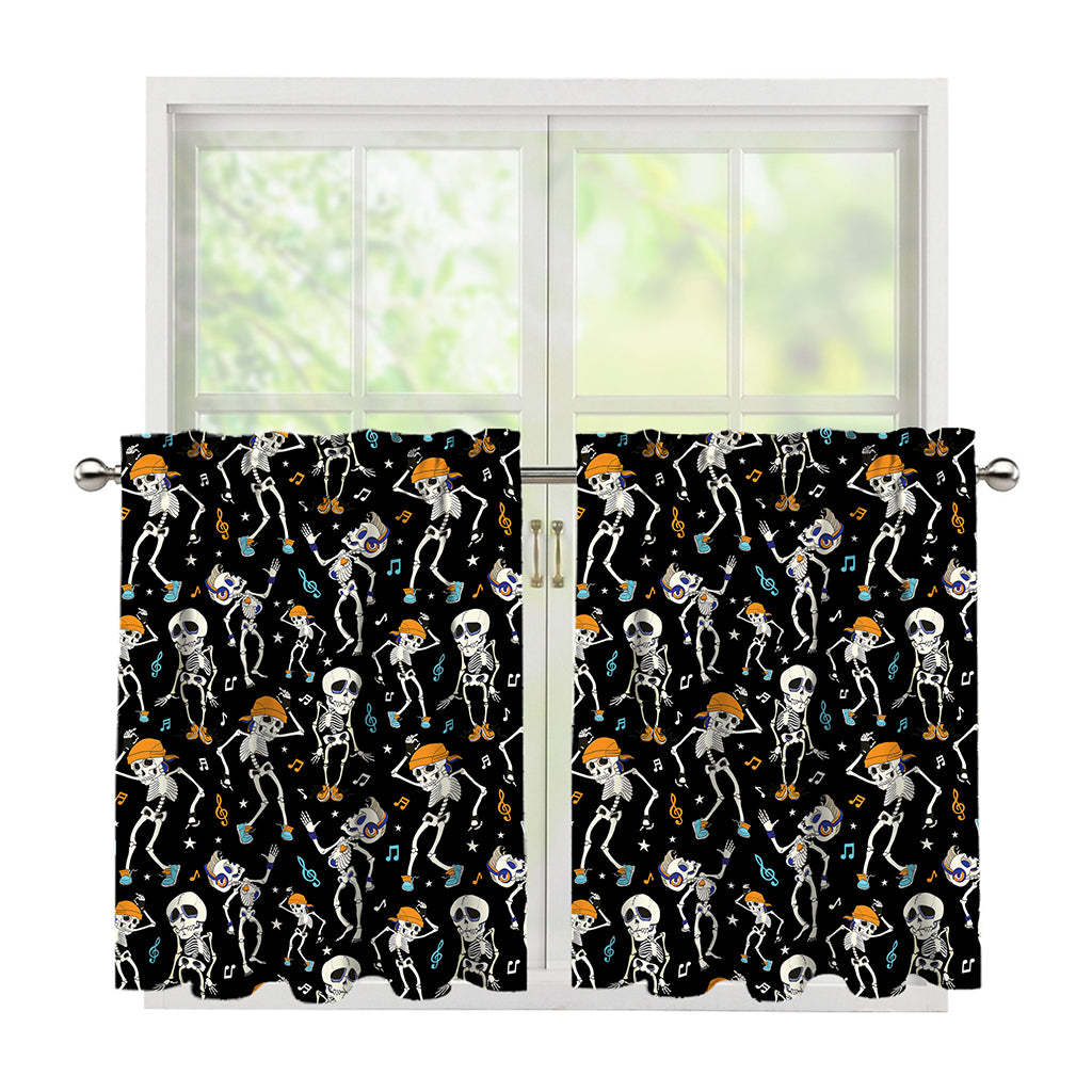 Dancing Skeleton Party Pattern Print Tier Curtains