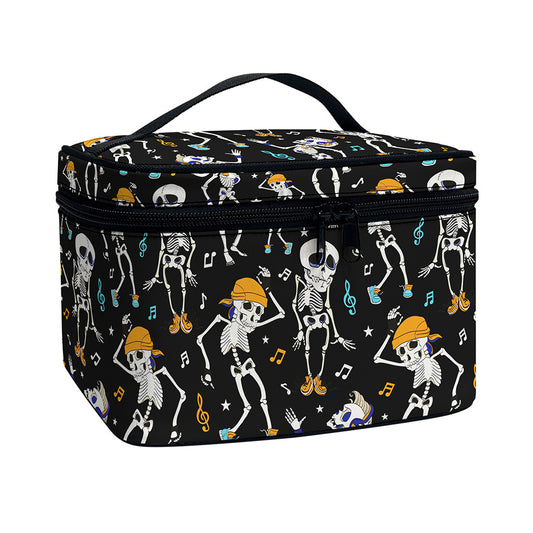 Dancing Skeleton Party Pattern Print Travel Makeup Bag