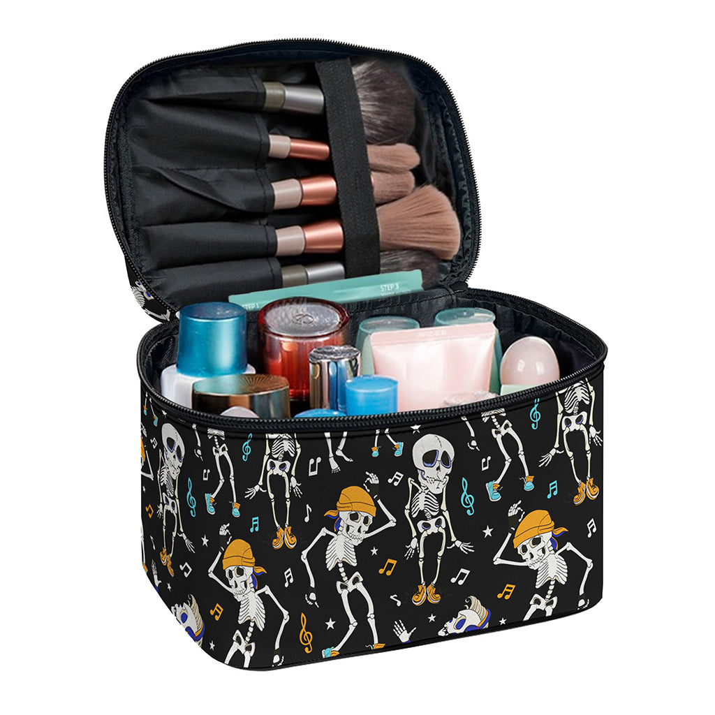 Dancing Skeleton Party Pattern Print Travel Makeup Bag