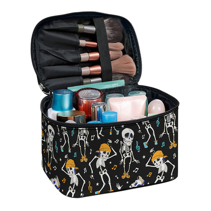 Dancing Skeleton Party Pattern Print Travel Makeup Bag