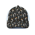 Dancing Skeleton Party Pattern Print White Mesh Trucker Hat