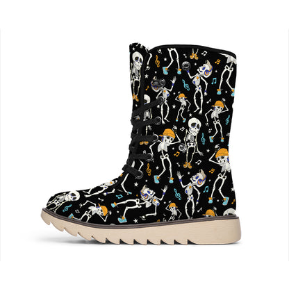 Dancing Skeleton Party Pattern Print Winter Boots