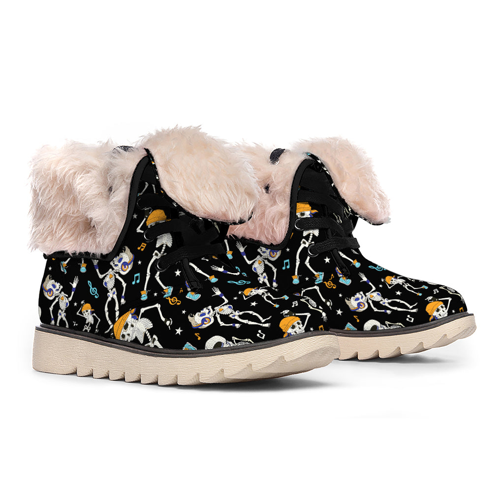 Dancing Skeleton Party Pattern Print Winter Boots