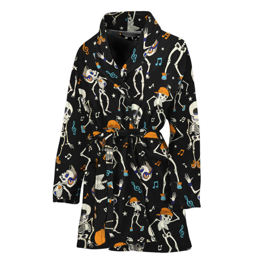 Dancing Skeleton Party Pattern Print Women's Bathrobe