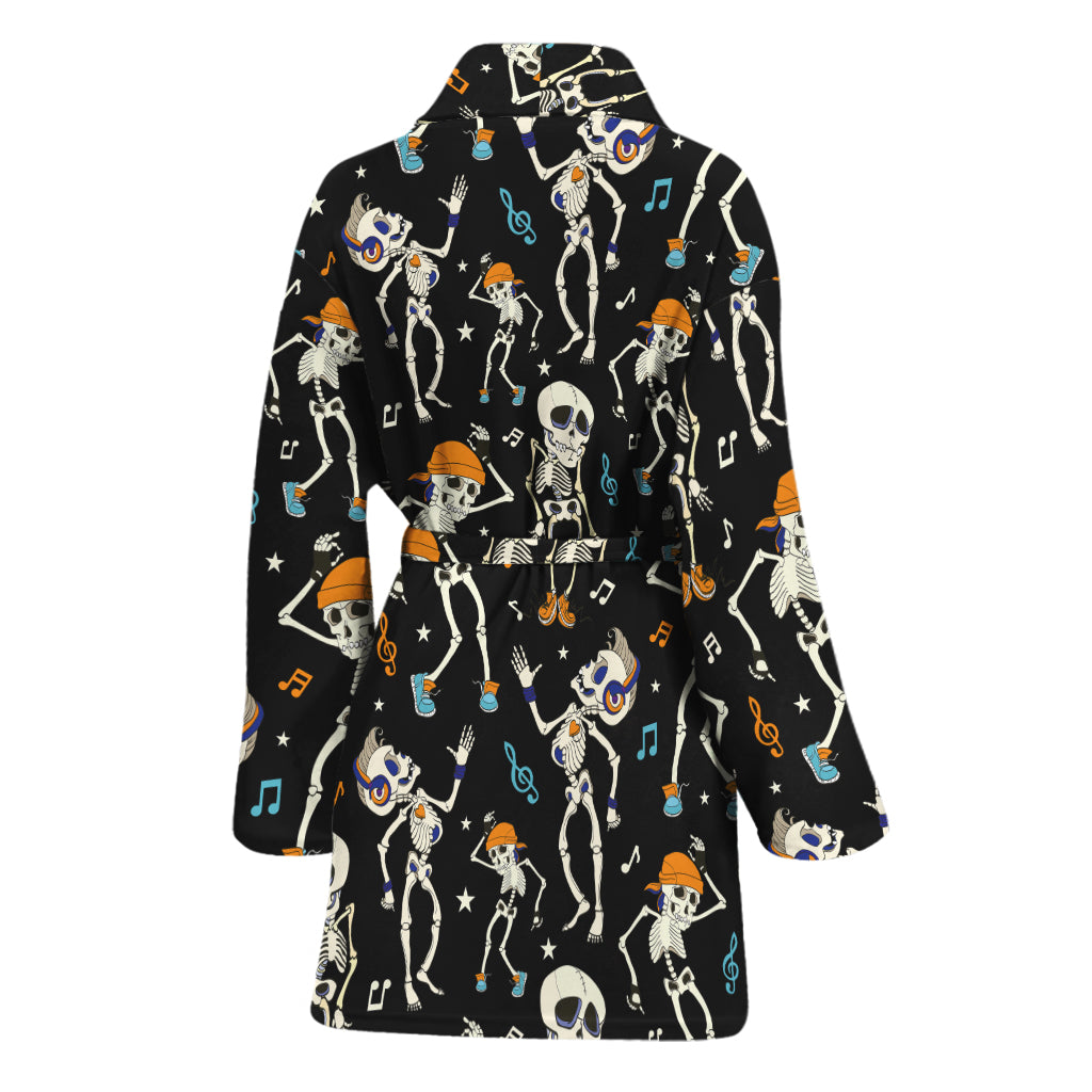 Dancing Skeleton Party Pattern Print Women's Bathrobe