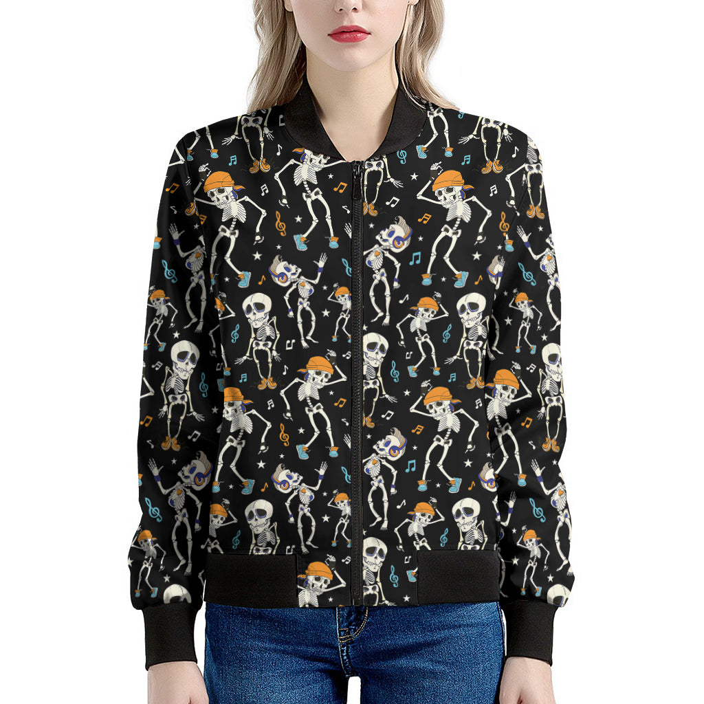 Dancing Skeleton Party Pattern Print Women's Bomber Jacket