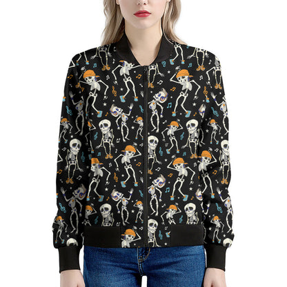Dancing Skeleton Party Pattern Print Women's Bomber Jacket
