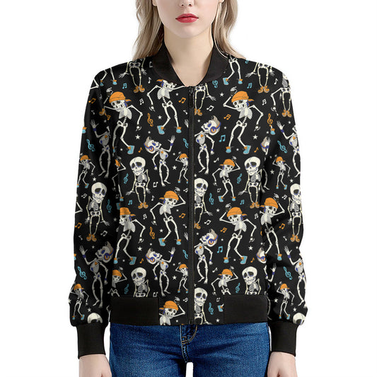 Dancing Skeleton Party Pattern Print Women's Bomber Jacket