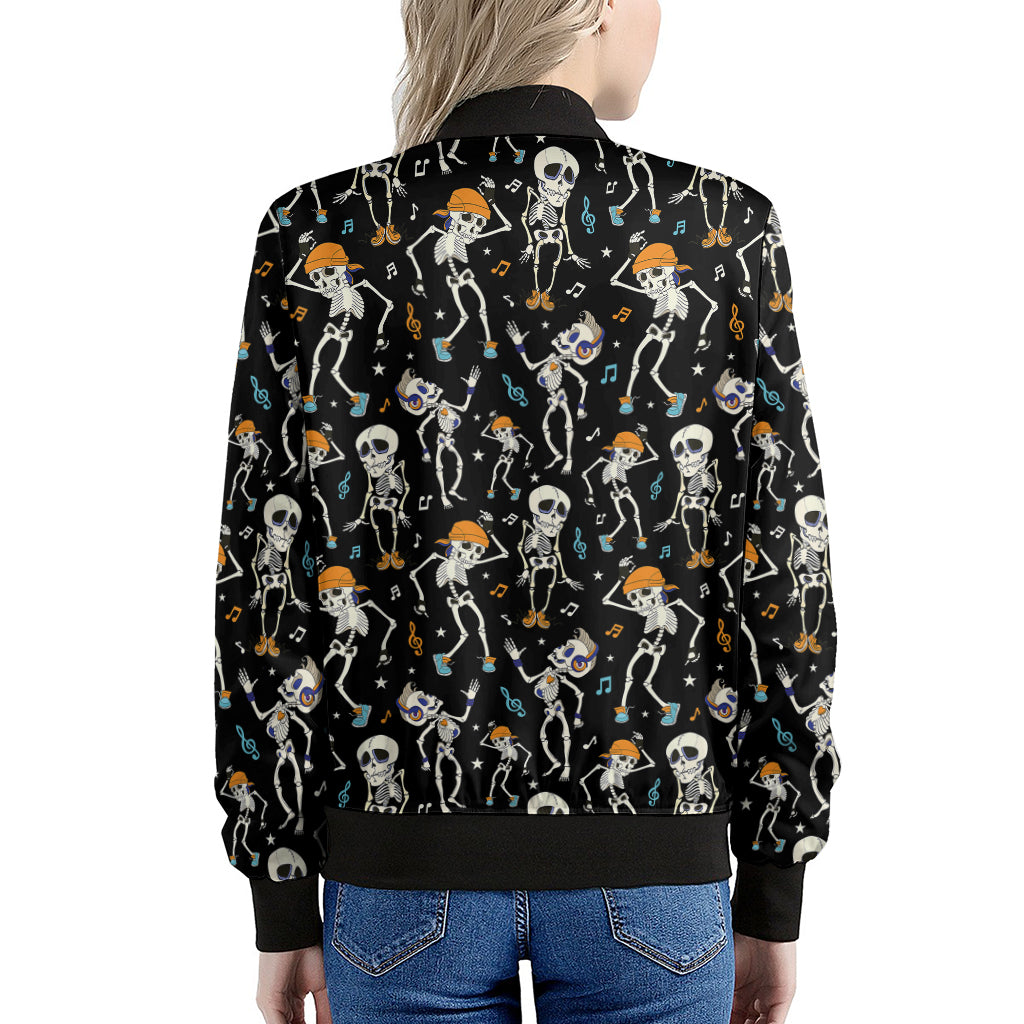 Dancing Skeleton Party Pattern Print Women's Bomber Jacket