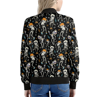 Dancing Skeleton Party Pattern Print Women's Bomber Jacket