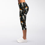 Dancing Skeleton Party Pattern Print Women's Capri Leggings