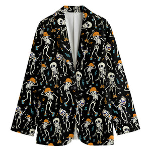 Dancing Skeleton Party Pattern Print Women's Cotton Blazer