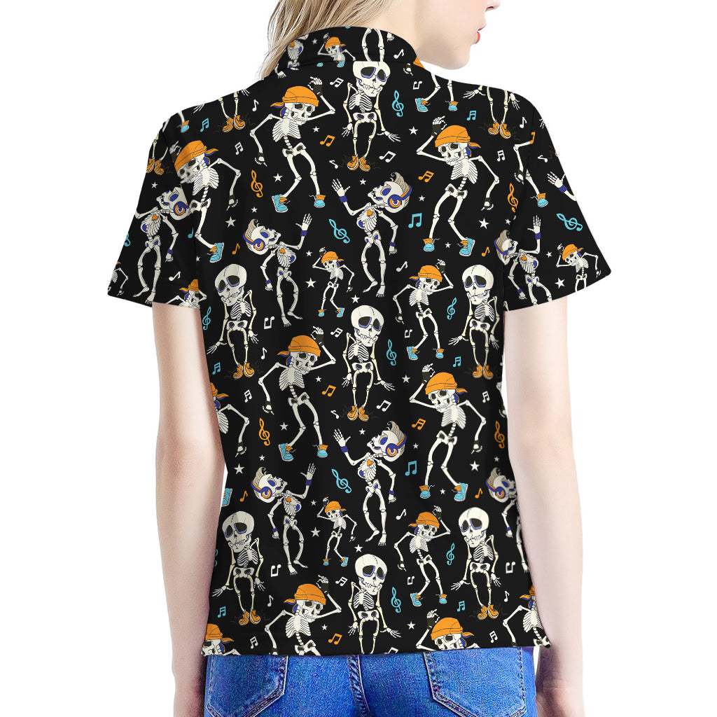 Dancing Skeleton Party Pattern Print Women's Polo Shirt