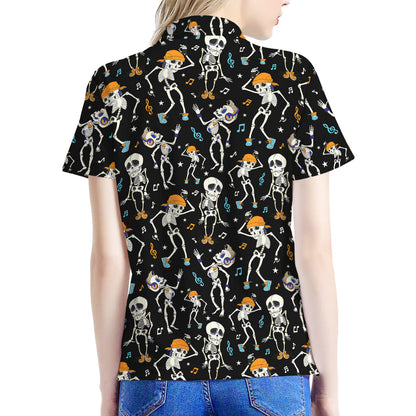 Dancing Skeleton Party Pattern Print Women's Polo Shirt