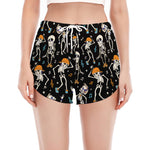 Dancing Skeleton Party Pattern Print Women's Split Running Shorts