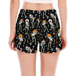 Dancing Skeleton Party Pattern Print Women's Split Running Shorts