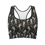 Dancing Skeleton Party Pattern Print Women's Sports Bra