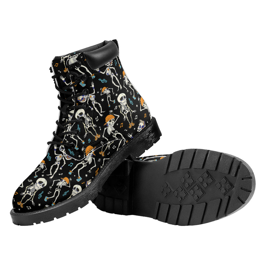 Dancing Skeleton Party Pattern Print Work Boots