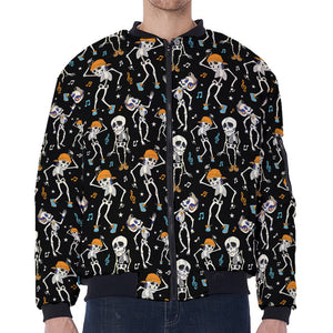 Dancing Skeleton Party Pattern Print Zip Sleeve Bomber Jacket