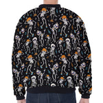 Dancing Skeleton Party Pattern Print Zip Sleeve Bomber Jacket