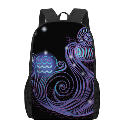 Dark Aquarius Zodiac Sign Print 17 Inch Backpack