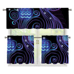 Dark Aquarius Zodiac Sign Print 3 Piece Kitchen Curtains