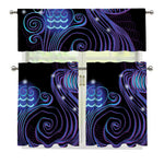 Dark Aquarius Zodiac Sign Print 3 Piece Kitchen Curtains