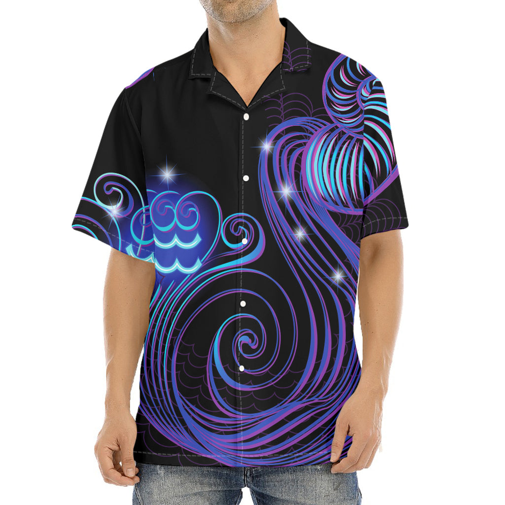Dark Aquarius Zodiac Sign Print Aloha Shirt