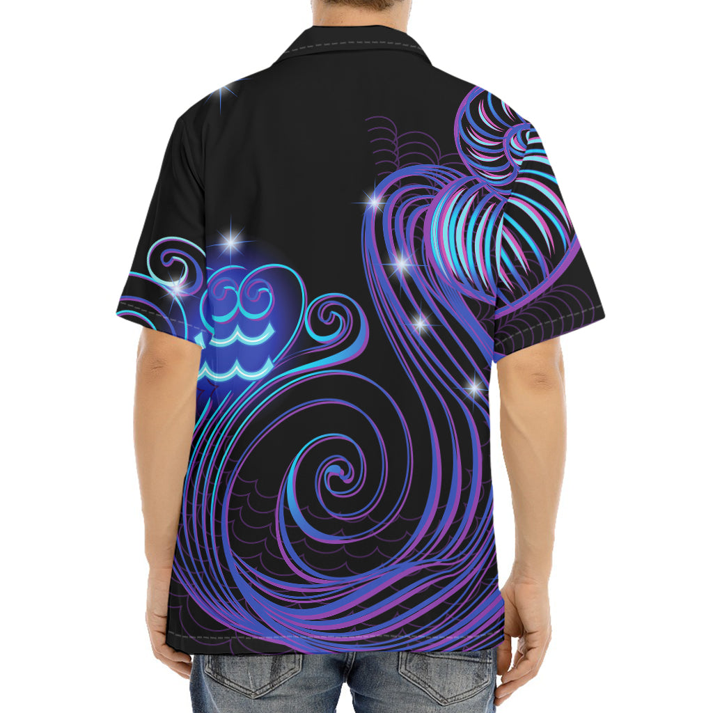 Dark Aquarius Zodiac Sign Print Aloha Shirt