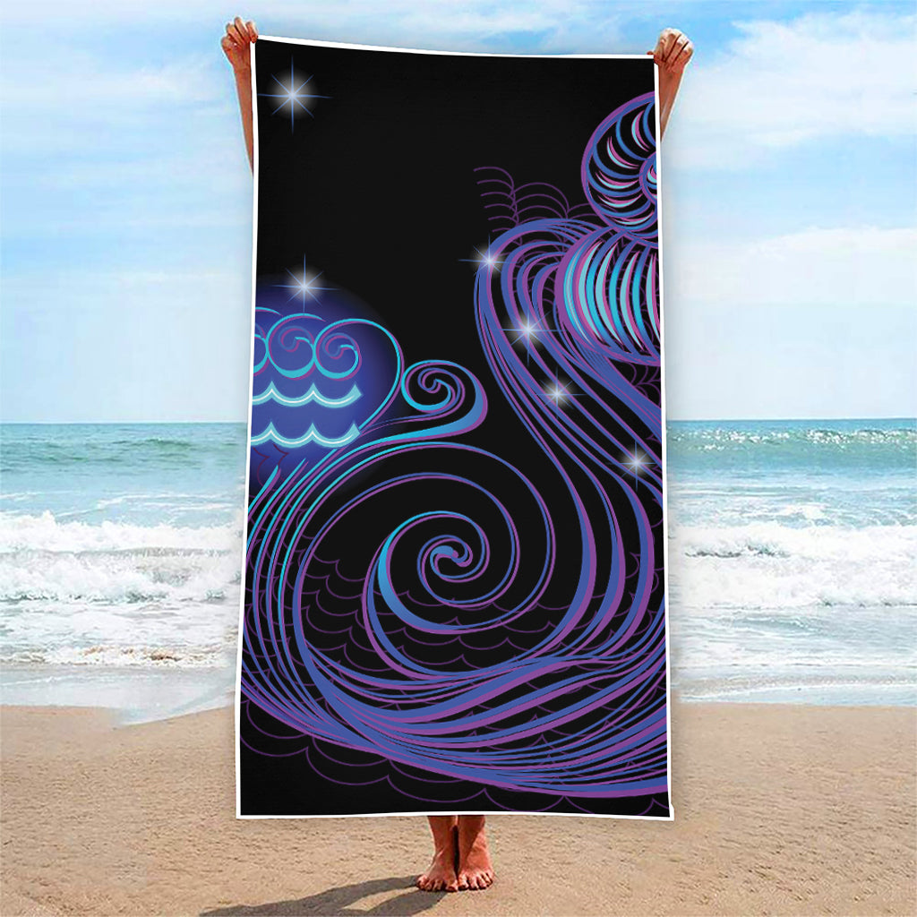 Dark Aquarius Zodiac Sign Print Beach Towel