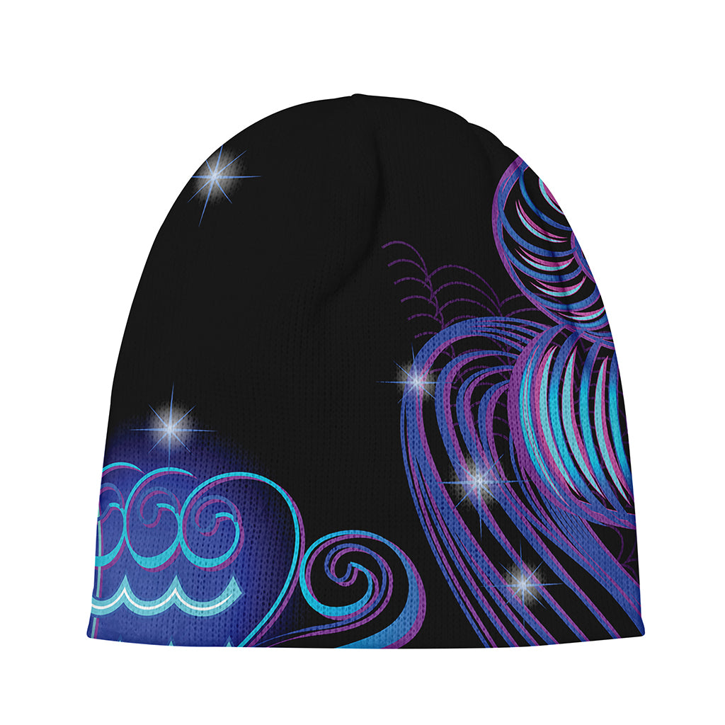 Dark Aquarius Zodiac Sign Print Beanie