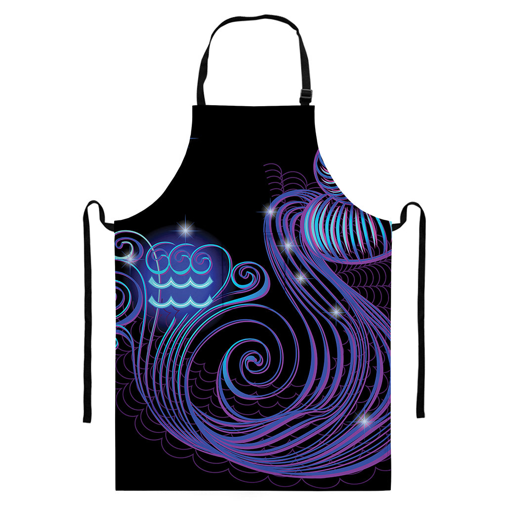 Dark Aquarius Zodiac Sign Print Bib Apron With Pocket