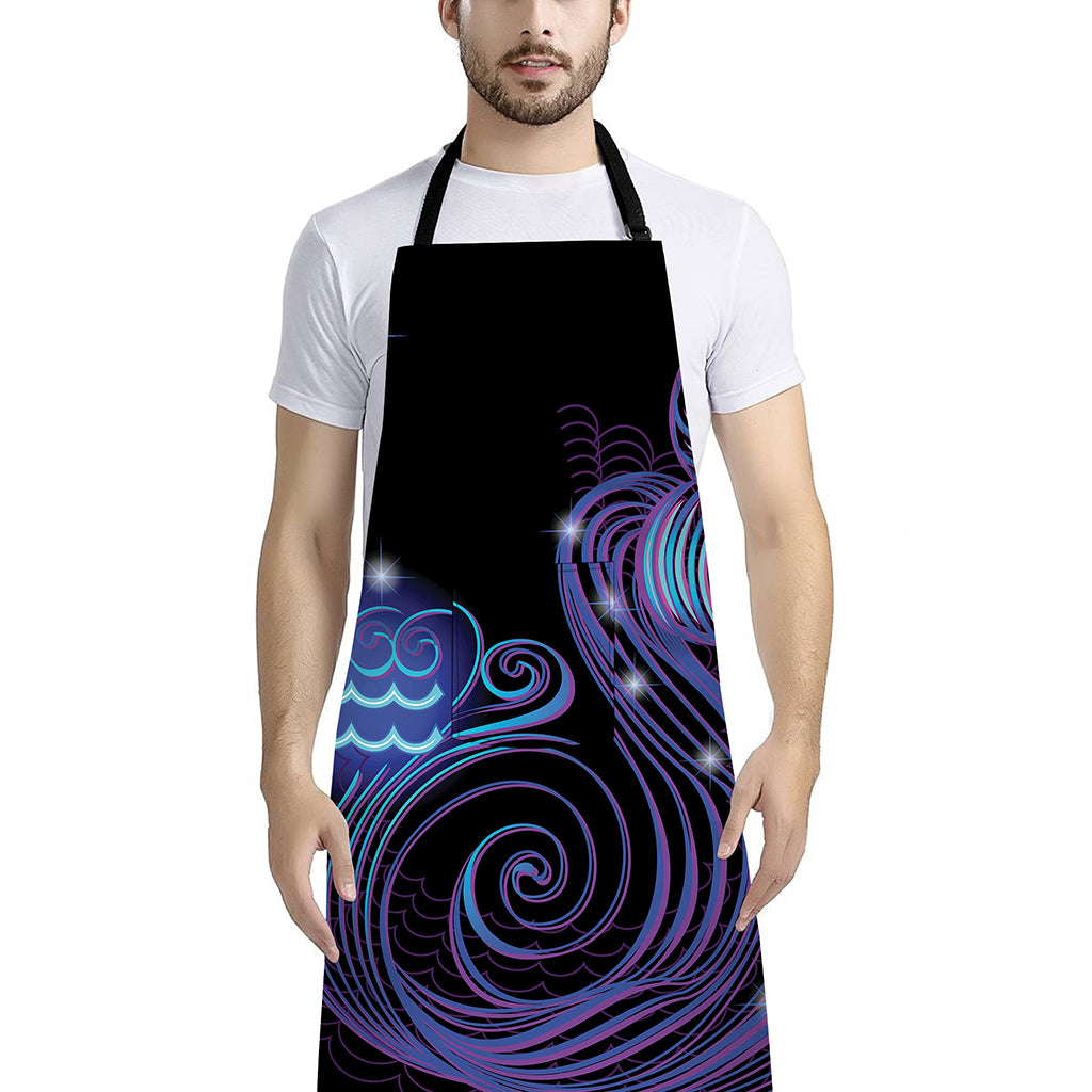 Dark Aquarius Zodiac Sign Print Bib Apron With Pocket