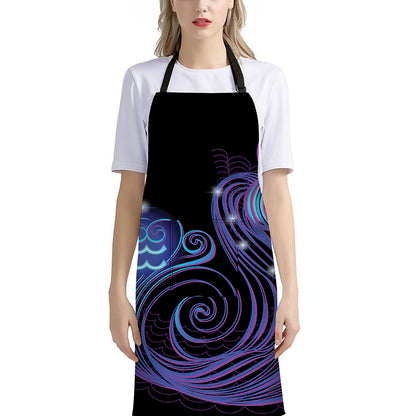 Dark Aquarius Zodiac Sign Print Bib Apron With Pocket