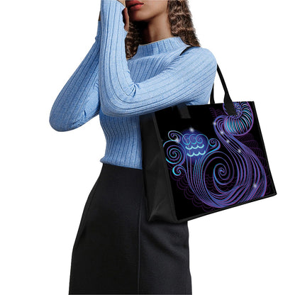 Dark Aquarius Zodiac Sign Print Canvas Tote Bag
