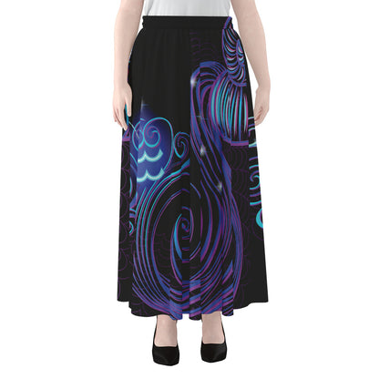 Dark Aquarius Zodiac Sign Print Chiffon Maxi Skirt