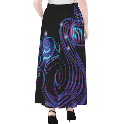 Dark Aquarius Zodiac Sign Print Chiffon Maxi Skirt