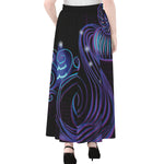 Dark Aquarius Zodiac Sign Print Chiffon Maxi Skirt